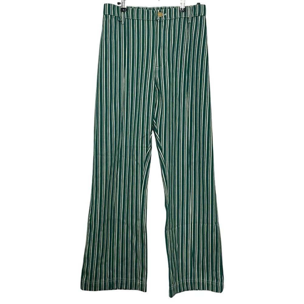 Big Bud Press Western Pants Women’s Size Medium Green Striped Cotton Trousers - Picture 2 of 13